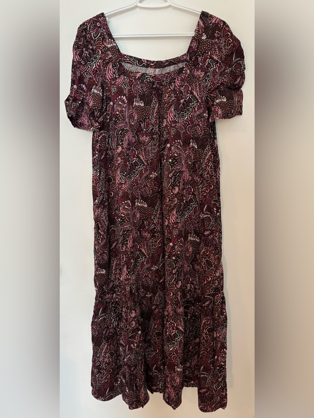 Maeve Burgundy and Pink Paisley Midi Dress